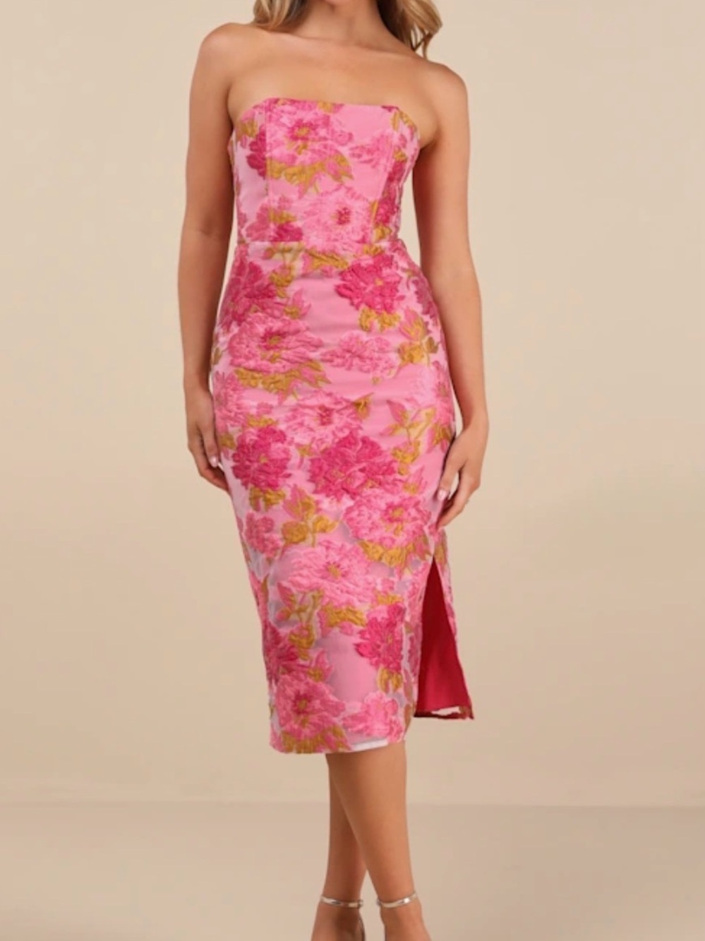 Lulu's Pink Floral Strapless Dress - Picture 3 of 3